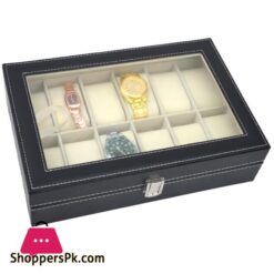 PU Leather Watch Box For Men Watch Display Case With Glass 12-Watch