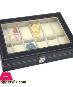 PU Leather Watch Box For Men Watch Display Case With Glass 12-Watch