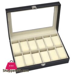 Pu Leather Watch Box For Men Watch Display Case With Glass 12-Watch