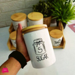 Porcelain Spice Set 8-Piece Bamboo Wooden Stand