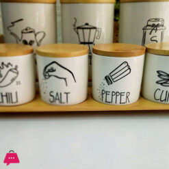 Porcelain Spice Set 8-Piece Bamboo Wooden Stand