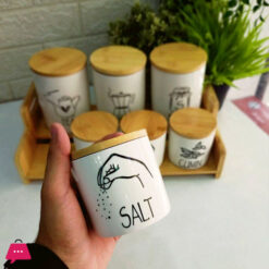 Porcelain Spice Set 8-Piece Bamboo Wooden Stand