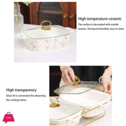 Twin Chafing Dish Buffet Set Ceramics Chafer With Marble Finish Chafer And Buffet Warmer 11.5 Inch