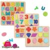 Wooden Alphabet Puzzles Numbers Count Board Colorful ABC Uppercase LettersNumbersShapes for Kids Toddlers Preschool Early Learning Educational Toys