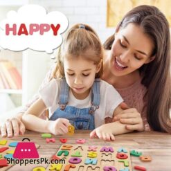 Wooden Alphabet Puzzles Numbers Count Board Colorful Abc Uppercase Lettersnumbersshapes For Kids Toddlers Preschool Early Learning Educational Toys