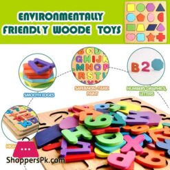Wooden Alphabet Puzzles Numbers Count Board Colorful Abc Uppercase Lettersnumbersshapes For Kids Toddlers Preschool Early Learning Educational Toys
