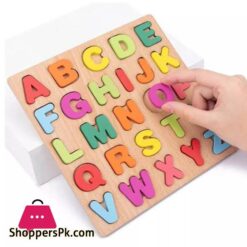 Wooden Alphabet Puzzles Numbers Count Board Colorful Abc Uppercase Lettersnumbersshapes For Kids Toddlers Preschool Early Learning Educational Toys