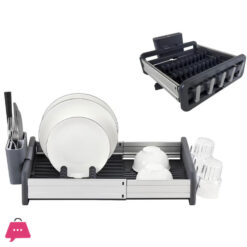 Binca Glowick Extendable Dish Drying Rack Movable Utensil Drainer &Amp; Drainage Spout Dish Storage Stand Anti-Rust Drying Dish Rack With Cutlery &Amp; Cup Holders Dish Rack (1Pcs)