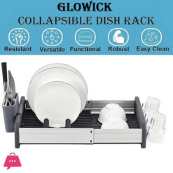 Binca Glowick Extendable Dish Drying Rack Movable Utensil Drainer & Drainage Spout Dish Storage Stand Anti-Rust Drying Dish Rack with Cutlery & Cup Holders Dish Rack (1Pcs)