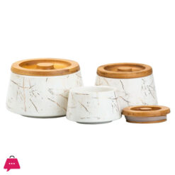 Ceramic Containers With Bamboo Lid 3 Pcs Jars - Jc7603-H28