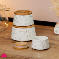 Ceramic Containers With Bamboo Lid 3 Pcs Jars - Jc7603-H28