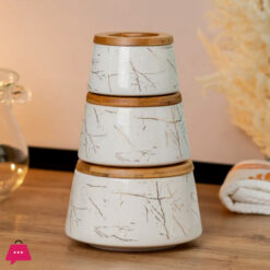 Ceramic Containers with Bamboo Lid 3 Pcs jars - JC7603-H28