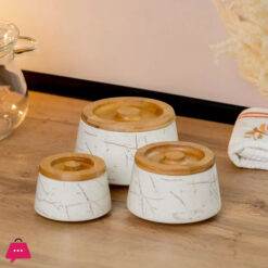 Ceramic Containers With Bamboo Lid 3 Pcs Jars - Jc7603-H28