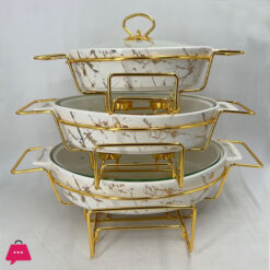 Chafing Dish Buffet Set Ceramics Chafer with Marble Finish Chafer and Buffet Warmer - Oval