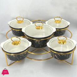 Chafing Dish Buffet Set Ceramics Chafer with Marble Finish Chafer and Buffet Warmer Round - 5 Pcs