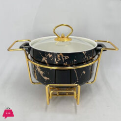 Chafing Dish Buffet Set Ceramics Chafer With Marble Finish Chafer And Buffet Warmer Round - 9 Inch