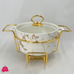 Chafing Dish Buffet Set Ceramics Chafer with Marble Finish Chafer and Buffet Warmer Round - 9 Inch