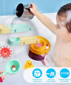 Children's Bath Toys Set, 24Pcs DIY Slide Waterfall Track Stick with Suction Cup and Wheels Water Ball Shower Floating Bathtub Toy Summer Children Bathtub Gift for Kids Boys Girls