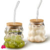 Creative Grape Shape Drinking Glasses With Bamboo Lids And Glass Straw