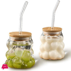 Creative Grape Shape Drinking Glasses with Bamboo lids and Glass Straw