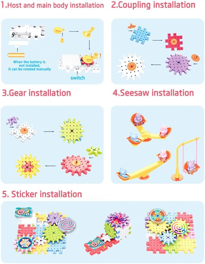 Electric Building Block Gear Toy Set Diy Plastic Brick Toys Colourful Building Block 83 Pcs