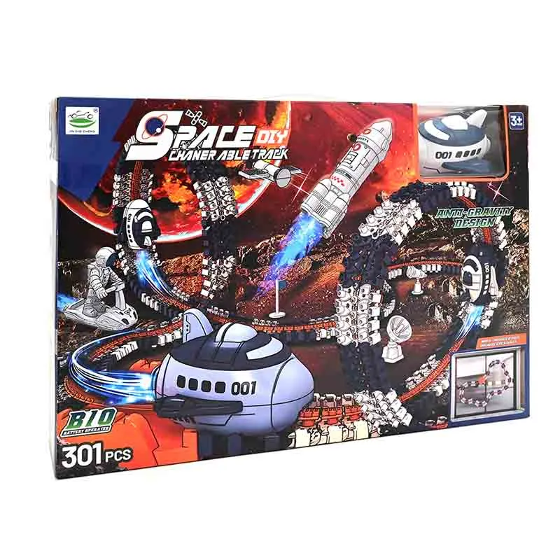 Diy Assembly Space Toys Rocket Electric Toy Track Car 301Pcs
