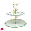 Ceramic Cake Stand 2 Tier Golden Stand Floral Design
