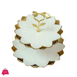 Ceramic Cake Stand 2 Tier Golden Stand Floral Design