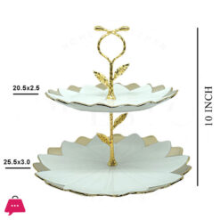 Ceramic Cake Stand 2 Tier Golden Stand Floral Design