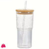 Glass Cups with Lids and Straws, Mason Jar Drinking Glasses Iced Coffee Cup, Glass Tumbler Smoothie Cup for Long Drinks