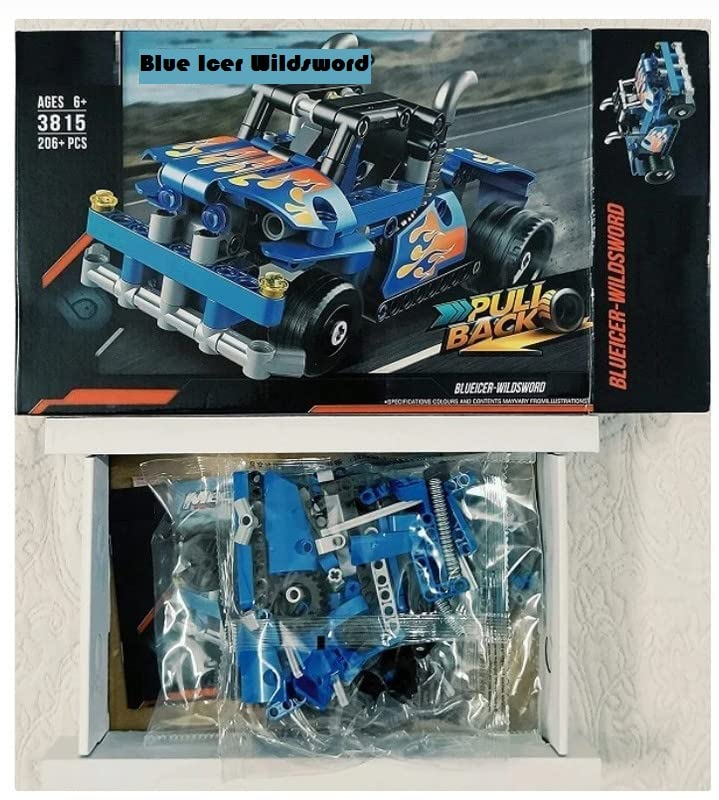 Invite Enterprise Constructor Pull Back Car Blue Ice-Wild Ice Blade-Asphalt Technic Series Building Block Brick Educational Diy Toys For Kids(Blue Ice-Wild)