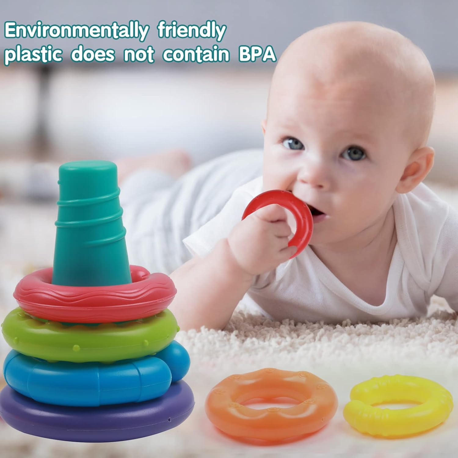 Kids 7 Pcs Rainbow Linking Stacking Ring Soft Toys