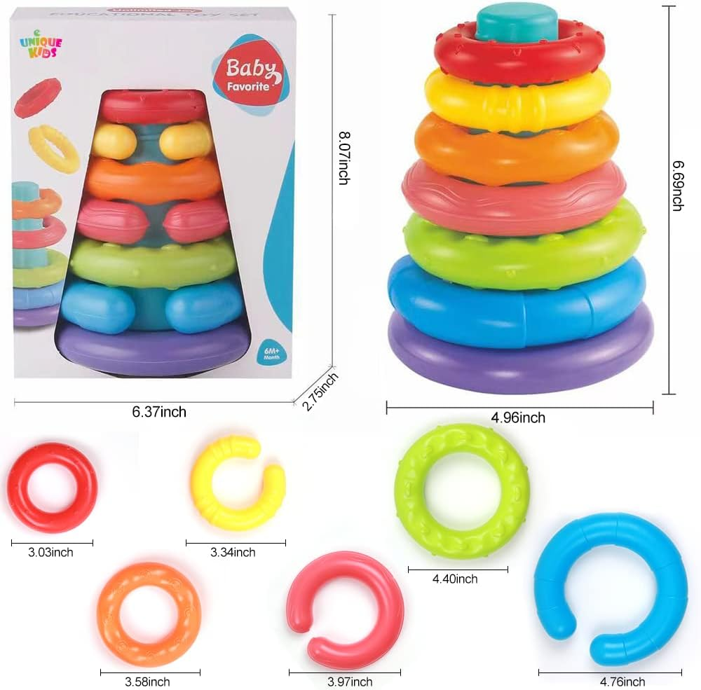 Kids 7 Pcs Rainbow Linking Stacking Ring Soft Toys