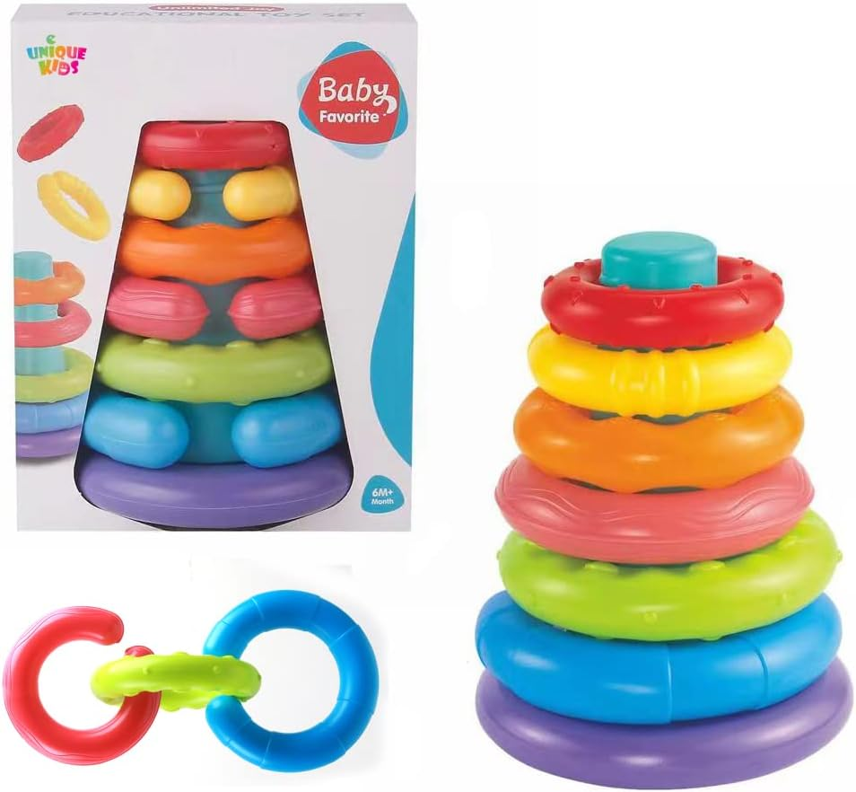 Kids 7 Pcs Rainbow Linking Stacking Ring Soft Toys