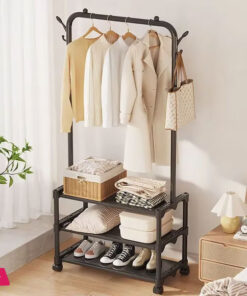 Metal Single Row Balcony Coat Rack Black Coat Garments Rack