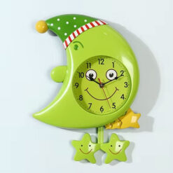 Moon &Amp; Star Design Wall Clock For Kids Room With Moving Eyes &Amp; Star Pendulum