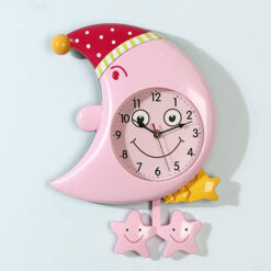 Moon &Amp; Star Design Wall Clock For Kids Room With Moving Eyes &Amp; Star Pendulum