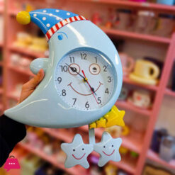 Moon &Amp; Star Design Wall Clock For Kids Room With Moving Eyes &Amp; Star Pendulum