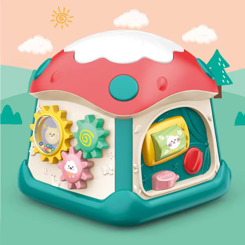 Mushroom Musical Activity Cube For Baby 6 To 12 Months Old Play Interactive Educational Activity Pyramid Multi-Functions With Lights Sounds