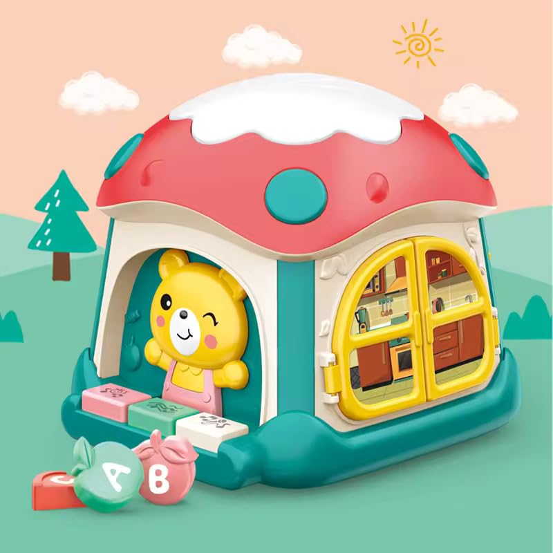 Mushroom Musical Activity Cube For Baby 6 To 12 Months Old Play Interactive Educational Activity Pyramid Multi-Functions With Lights Sounds