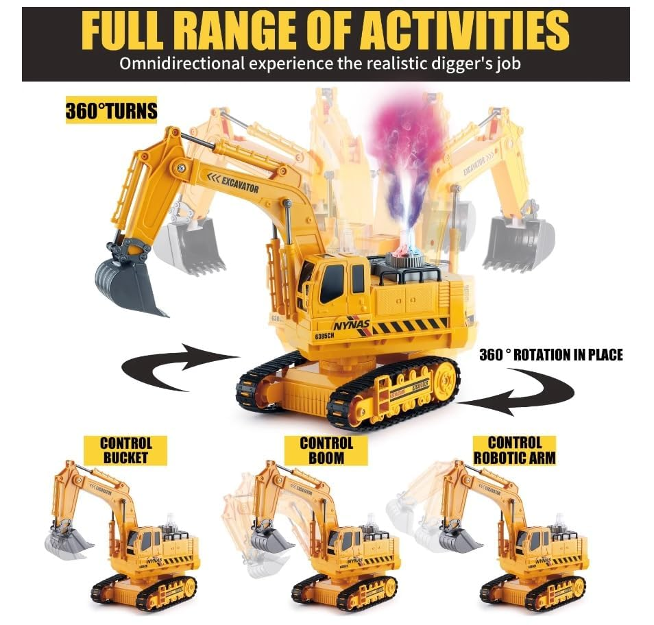 Remote Control Excavator Toys For Boys 3-12 Years Old Rc Excavators With Lights Sounds 11 Channel Control Rc Truck Construction Vehicle Toys