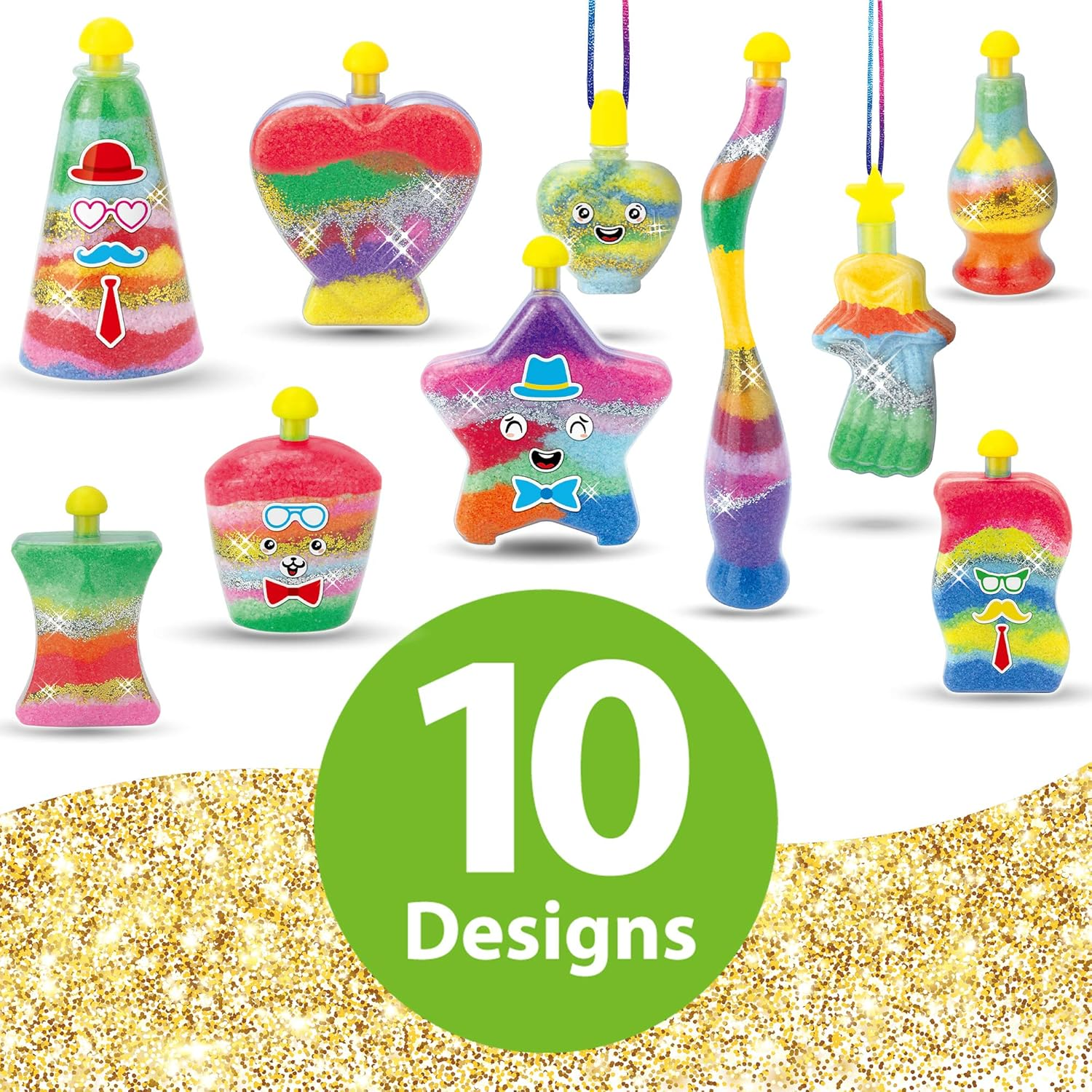 Sand Art Bottle Kids Craft Diy Hobby Creative Toys 8X Sand Art Bottles, 2X Pendant Bottles, 8X Bright Color Sand, 2X Glow In The Dark Sand