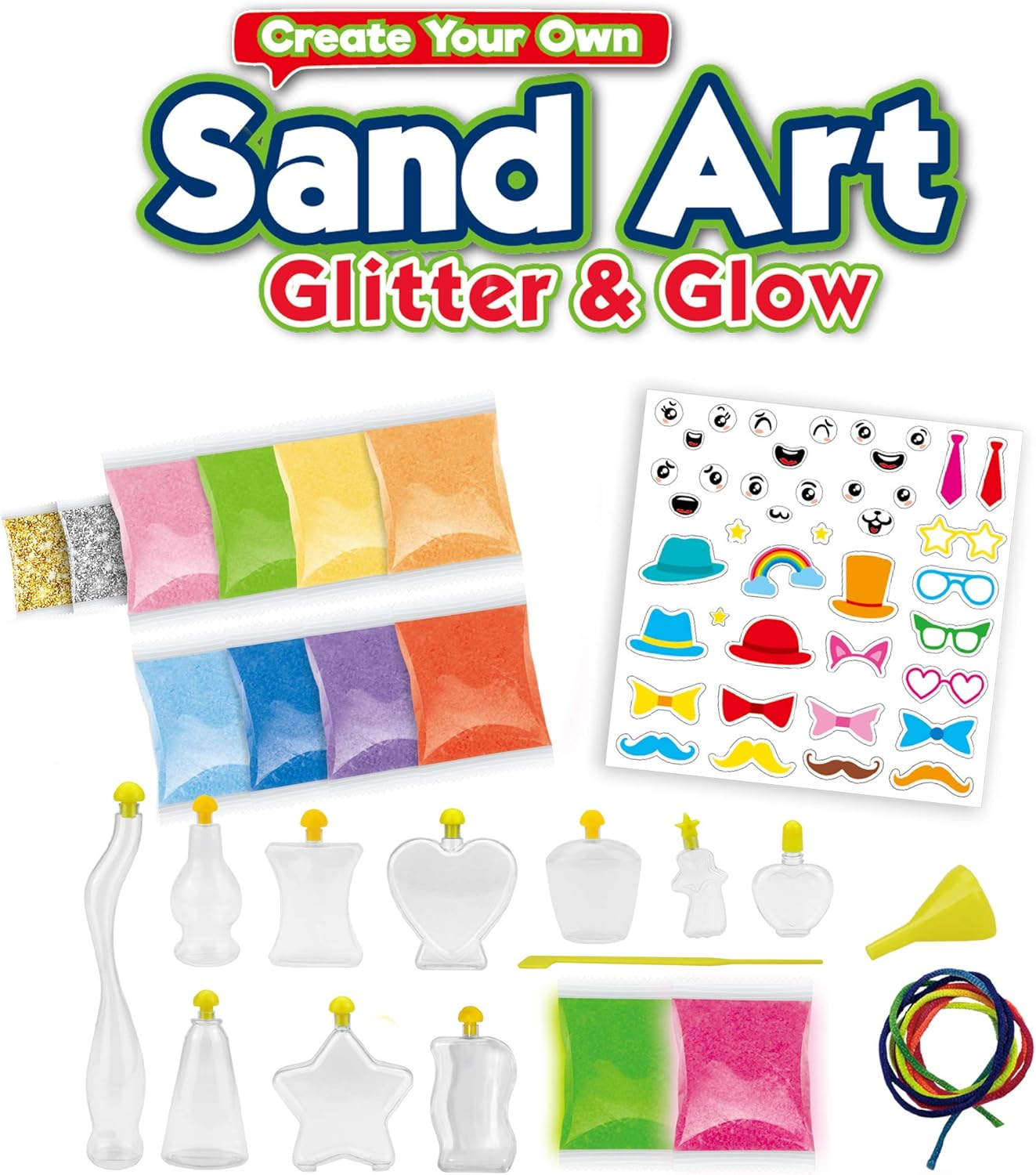 Sand Art Bottle Kids Craft Diy Hobby Creative Toys 8X Sand Art Bottles, 2X Pendant Bottles, 8X Bright Color Sand, 2X Glow In The Dark Sand