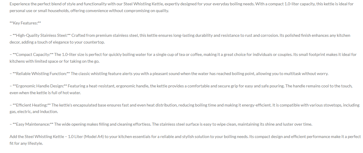 Stainless Steel Whistling Kettle 1Liter