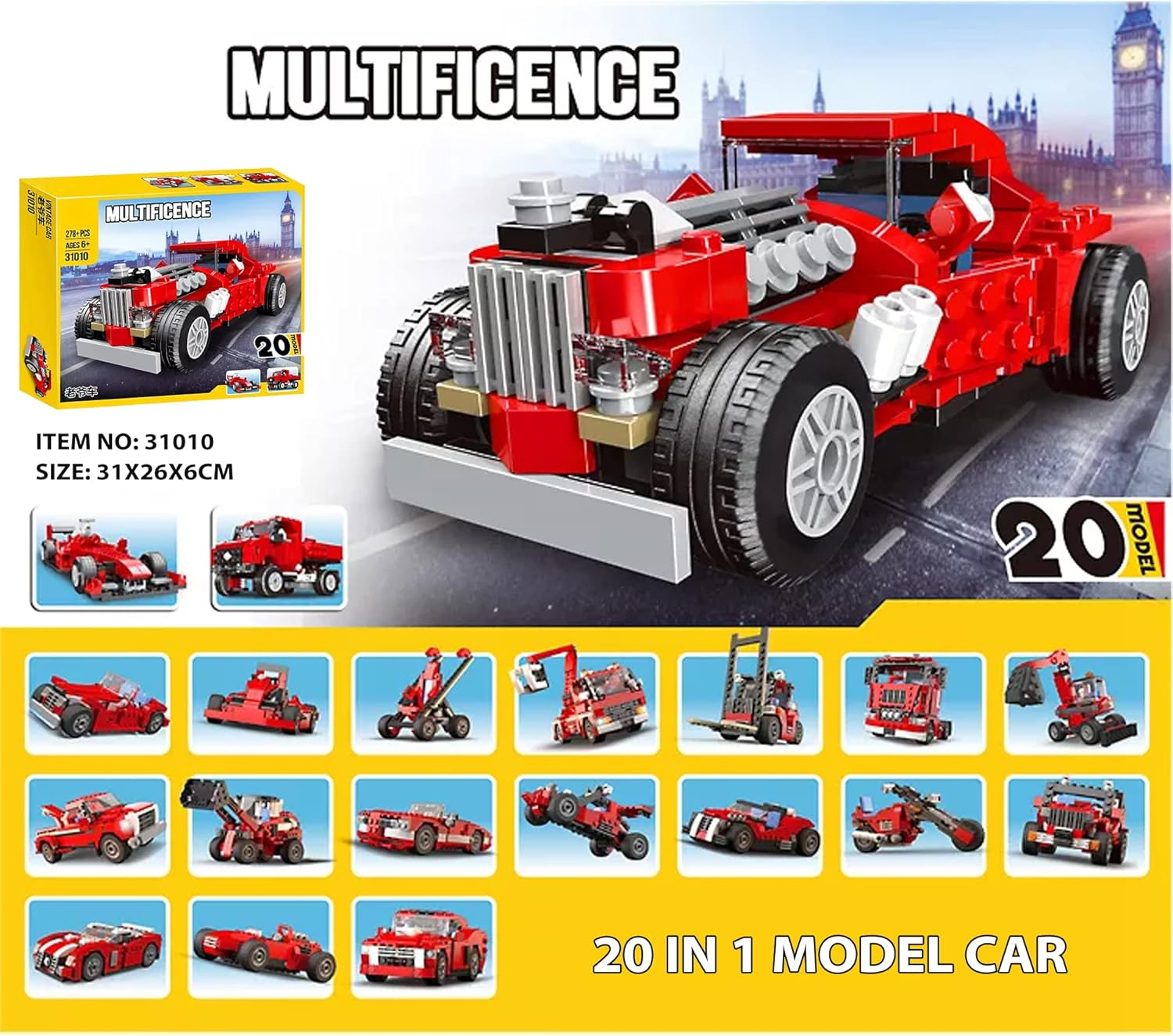 Swift Architect 20 In 1 Racing Car Bike Jeep Suv Building Blocks Set 278+ Pcs Brick Toy For Kids