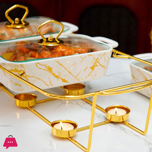 Triple Chafing Dish Buffet Set Ceramics Chafer With Marble Finish Chafer And Buffet Warmer 9Inch 8 Triple Chafing Dish Buffet Set Ceramics Chafer With Marble Finish Chafer And Buffet Warmer 9Inch - Image 6