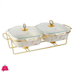 Twin Chafing Dish Buffet Set Ceramics Chafer with Marble Finish Chafer and Buffet Warmer 11.5 Inch