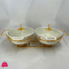 Twin Chafing Dish Buffet Set Ceramics Chafer with Marble Finish Chafer and Buffet Warmer Oval - 11 Inch
