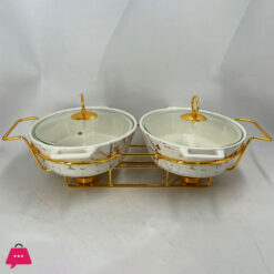 Twin Chafing Dish Buffet Set Ceramics Chafer with Marble Finish Chafer and Buffet Warmer Oval - 11 Inch