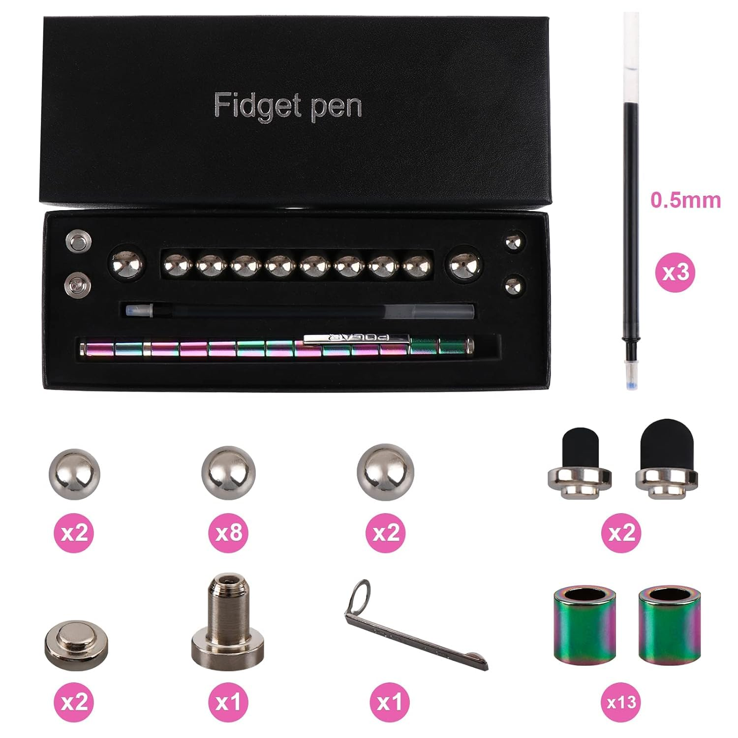 Wicharsh Magnetic Fidget Black Toy Pen Fidget Toys For Boys Girls For Eliminate Pressure Fidget Gadgets Toy Pen Decompression Modular Tools For Adult (Rainbow)